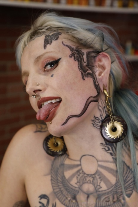 Platinum blonde River Dawn gets banged after receiving a face tattoo 86565125